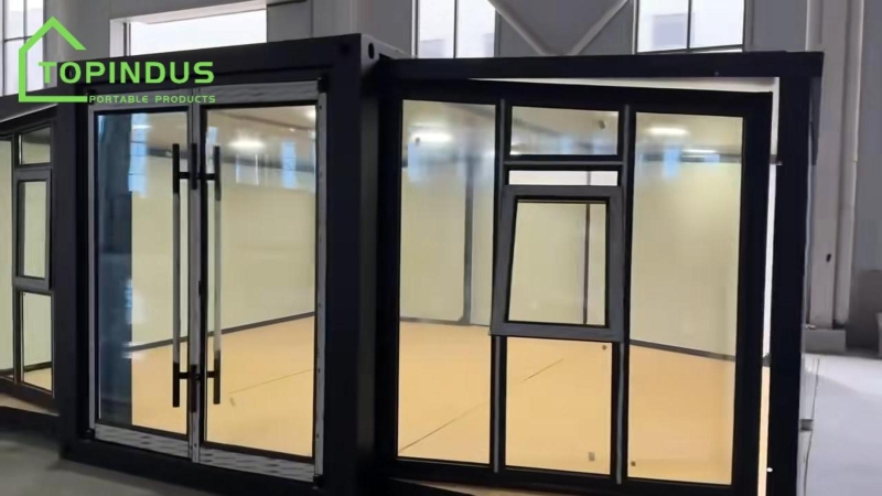Erweiterbares Containerhaus mit raumhoher Glaswand