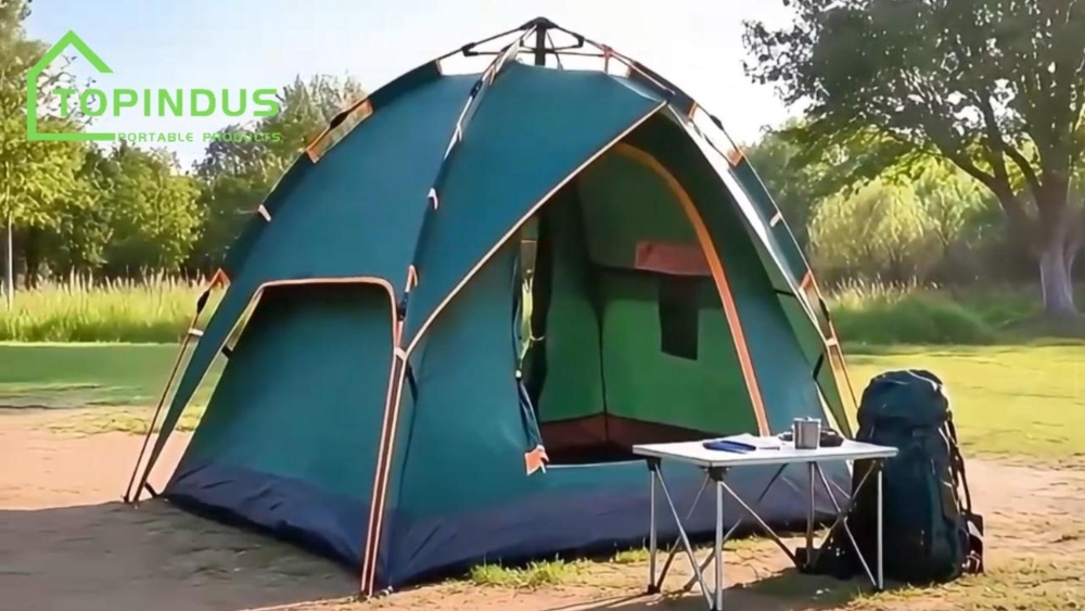 Aufbauprozess eines aufblasbaren Outdoor-Camping-Familienzeltes