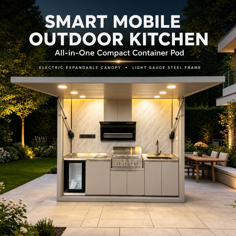 Mobile Outdoor-Küchenbox mit Leichtstahlrahmen